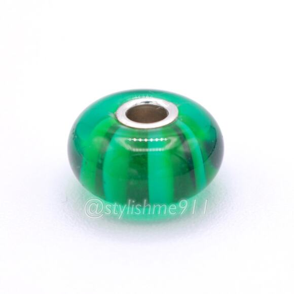 Authentic Retired Trollbeads GREEN STRIPE BEAD - Picture 11 of 12